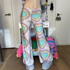 LIZAKOSHT - y2k Pants Women Heart/Butterfly Print Wide Leg Trousers Summer Flared Trouser Low Waist Harajuku Kawaii Streetwear Wide Leg Trousers Summer, Kawaii Streetwear, Heart Butterfly, Y2k Pants, Flare Trousers, Pants Women, Low Waist, Butterfly Print, Trending Now