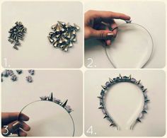 the instructions for how to make a spiked headband with metal spikes and studs