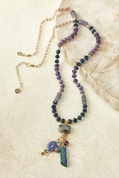 A semi-precious strand that adds luster to your occasions, strung with genuine stone and crystal beads – dropping to a 3" tassel pendant of shaped stone dangles. Beaded Things, Beaded Tassel Necklace, Beading Techniques, Czech Crystal, Bead Stringing, Beaded Tassels, Coldwater Creek, Jewelry Diy, Stones And Crystals