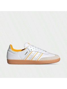 Sizing Informan 
Runs Large;nsider selecting the next size down for your best fit 
Product Features 
Sleek, soccer-inspired low-top sneakers with a lace-up closure 
Full grain leather upper with gritty suede and gold foil details 
Soft leather upper and suede overlays for a premium touch 
Signature 3-Stripes branding at the sides for authentic adidas energy 
Synthetic leather lining and cusned insole forerfort 
Gum rubber midsole and cupsole for a rugged, timeless look 
The adidas Originals Samb Stripes Branding, Casual Athletic Shoes, Samba Og, Crystal White, Casual Athletic, White Crystal, Outdoor Shoes, Synthetic Leather, Samba