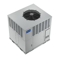 an air conditioner sitting on top of a white surface