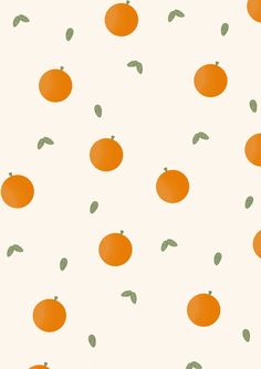 an orange pattern on a white background with green leaves and small round objects in the middle