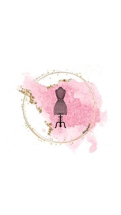 the silhouette of a woman's dress on a pink background with gold glitters