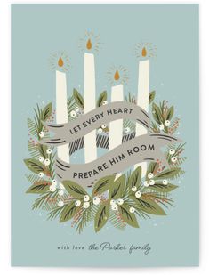 a merry christmas card with candles and holly wreath on the front, which reads wish you a merry christmas