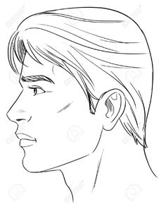 a line drawing of a man's face with short hair and sideburns