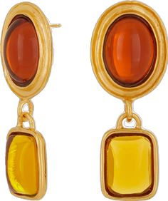 Luxury Amber Drop Earrings, Formal Glass Drop Earrings, Glass Drop Earrings For Formal Occasions, Formal Gold Glass Earrings, Elegant Amber Resin Jewelry, Modern Gold Cabochon Earrings, Elegant Orange Resin Jewelry, Modern Gold Glass Earrings, Elegant Orange Glass Jewelry