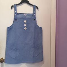 Brand New Blue Heart Pinafore Dress. Never Worn.Looks Like Corduroy But Is Actually Cotton. Has 3 Buttons Down The Front And Heart Pockets. Straps Can Be Adjusted.Says Small But Can Probably Fit A Medium. Cute Blue Dress With Pockets, Blue Sleeveless Casual Pinafore Dress, Casual Blue Sleeveless Pinafore Dress, Blue Fitted Sleeveless Pinafore Dress, Sublimation Ideas Projects Inspiration, Clothing Reference, Sublimation Ideas, Heart Pocket, Pinafore Dress