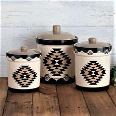 Black diamond ceramic canister set. Your Western Decor Lodge Style Kitchen, Southwestern Dinnerware, 3 Piece Kitchen Canister Set, Western Kitchen Decor, Ceramic Canister Set, Western Kitchen, Black Forest Decor, Ceramic Canisters, Kitchen Canister Set