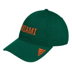 Show off your Miami Hurricanes spirit with this adidas Locker Room Wordmark Slouch Adjustable Hat. The adidas Locker Room Slouch hat has a relaxed structure and sits low on the head for a comfortable wear. Featuring embroidered team wordmarks across the front panels, this hat makes it clear who you're rooting for. Panels with eyelets provide extra breathability, making sure you stay cool and comfortable whether you're cheering on the 'Canes at home or out and about. Adidas Cap With Logo, Casual Adidas Hat With Curved Visor, Casual Adidas Hat With Logo, Casual Adidas Hat, Adidas Logo Baseball Cap For Sports Events, Casual Adidas Logo Cap, Adidas Logo Snapback Hat For Sports Events, Adidas Adjustable Hat With Curved Brim, Adjustable Adidas Curved Brim Hat