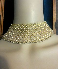 Vtg 50's Faux Pearl Gold Choker Wedding Statement Costume Necklace #Nolabel #Choker