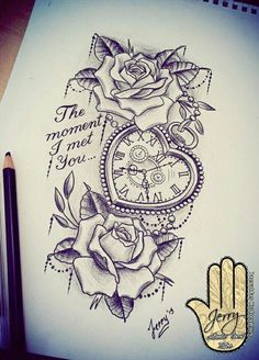 a drawing of a rose with a clock on it and the words i love you