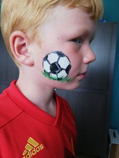 Small Face Paint Designs, Soccer Ball Face Paint, Basic Face Painting For Kids, Easy Face Painting Ideas For Boys, Boy Face Paint Ideas, Spring Face Painting, Soccer Face Paint, Ball Face Paint, Easy Face Painting Ideas For Kids Simple Cheek Art