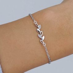 Silver Bracelet Designs, Silver Leaf Bracelet, Bride Bracelet, Tube Bracelet, Silver Bracelets For Women, Bracelets Design, Leaf Bracelet, Dainty Bracelet, Hand Bracelet