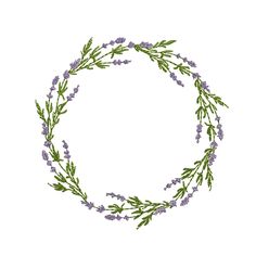 lavender flowers arranged in a circle on a white background