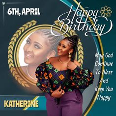 a woman standing in front of a happy birthday sign