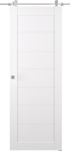 a white sliding door with metal handles