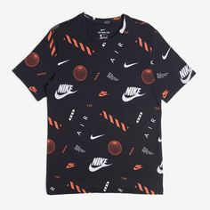 The Nike Sportswear T-Shirt Features An Allover Print Of Floating Logos And Nike's Headquarters On Soft, Cotton Fabric. Product Details Standard Fit Short-Sleeves 100% Cotton Nike Graphic Tees, Nike T Shirts Mens, Nike T Shirt Mens, Nike Mens Shirts, Nike T Shirts, Yankees T Shirt, Mens 90s, Texas Shirts, Red Nike