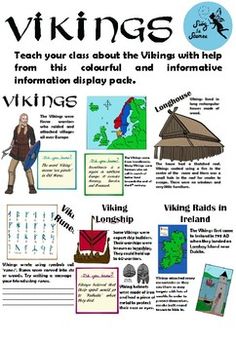 a poster describing the history of vikings with information about their culture and places in them