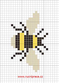 a cross stitch pattern with a yellow and black bee in the center, on a white background