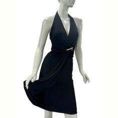 2006 Vintage Gucci Black Dress With Wrap Effect And Bamboo Pin S/S 2006 Collection Italian Size 38 - Us 2 Halter- Neck, Open Back, Fully Lined, Wrap Effect, Removable Bamboo Pin. 92% Rayon, 8% Elastane. Measurements: Length - 39 Inches, Waist - 24" Up To 30", Hips - 34" Up To 40". Fabric Is Stretchy. Made In Italy, New With Tags. Gucci Black Dress, Black Dress Open Back, Gucci Dresses, Corset Bodysuit, Gucci Dress, Scoop Neck Bodysuit, Square Neck Bodysuit, Dress Open Back, Dresses Backless