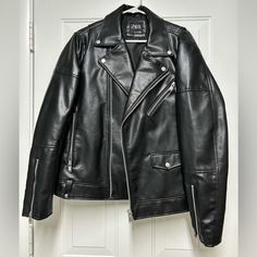 Men’s Zara Black Leather Jacket. Great Condition, Never Worn. Urban Leather Jacket For Business In Fall, Urban Leather Jacket For Fall Business Wear, Zara Leather Biker Jacket For Work, Zara Black Leather Biker Jacket, Zara Leather Long Sleeve Jacket, Zara Leather Jacket With Long Sleeves, Zara Leather Jacket For Streetwear, Zara Black Leather Jacket For Streetwear, Zara Casual Leather Jacket