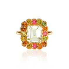 3.59 Ct. Green Amethyst Multi Tourmaline 14K Yellow Gold Statement Ring - YoTreasure Gold Rings Stackable, Word Meaning, Multi Sapphire, Gold Statement Ring, Gold Rings Jewelry, Orange Sapphire, Yellow Gold Engagement, Yellow Gold Engagement Rings, February Birthstone