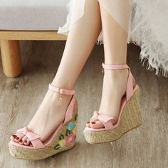 Cute pink espadrille platform wedge sandals | Size 13 plus size flower carved wedges Cute Ankle Strap Heels For Spring, Trendy Spring Wedge Sandals With Round Toe, Trendy Round Toe Wedge Sandals For Spring, Straw Platform Wedge Sandals, Straw Wedge Sandals With Flat Heel, Pink Closed Toe Wedge Sandals For Summer, Straw Wedge Sandals With Flat Heel And Platform, Cute Platform Sandals With Round Toe, Cute Round Toe Platform Sandals