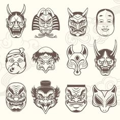 Japanese Mask Tattoo Traditional, Japan Mask Art, Japanese Masks Tattoos, Japanese Oni Mask Drawing, Korean Mask Tattoo, Traditional Japanese Mask Tattoo, Japanese Mask Drawing, Kabuki Mask Tattoo, Japanese Mask Design