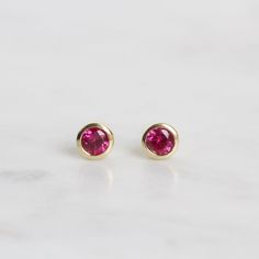 EAR-GPL Mini Synthetic Red Ruby Dot Post Earrings ~ Gold Plated Red Ruby Birthstone Earrings, Red Birthstone Round Earrings, Red Birthstone Earrings As Gift, Red Birthstone Earrings For Gift, Earring Handmade, July Birthstone, Red Ruby, Gold Plated Sterling Silver, Bezel Setting