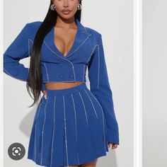 - Worn Worn For 3 Hours - Will Be Dry Cleaned Before Send Off Model Measurements Bust - 32” Waist -25.5” Height - 62” / 5’2.5 Weight - 114 Blazer Mini Skirt, Mini Skirt Set, Skirts Blue, Model Measurements, Fashion Nova, Mini Skirt, Skirt Set, Womens Skirt, Color Blue