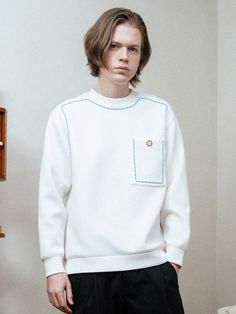 Composition : Polyester 100%Color : BEIGECountry of Origin : Republic of Korea Casual Sweatshirt With Contrast Stitching For Fall, White Drop Shoulder Sweater For Spring, White Drop Shoulder Spring Sweater, White Cotton Drop Shoulder Sweater, White Drop Shoulder Cotton Sweater, Casual Contrast Stitching Sweatshirt For Streetwear, Casual Sweatshirt With Contrast Stitching For Streetwear, Casual Sweatshirt With Contrast Stitching, Casual Long Sleeve Sweatshirt With Contrast Stitching