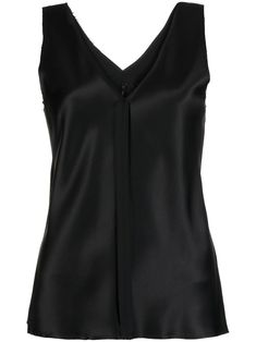 black silk satin finish V-neck V-back sleeveless raw edge straight hem Conscious: We've partnered with Good On You – an ethical agency that rates how sustainably brands perform. This item comes from a brand that performs well in relation to their impact on people, which ensures good working conditions in the supply chain. Black Sleeveless Shirt, Silk Tank Top, 2024 Trends, Silk Tank, Silk Charmeuse, Rich Girl, Supply Chain, Cami Tanks, Curator Style