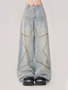 ❤︎High-waist sheer blue star studded denim pants❤︎









Unit
dress length
Waist


S
106
68


M
108
72


L
110
76 Y2k Pants, Oversized Jeans, Studded Denim, Girlie Style, Five Pointed Star, Y2k Outfits, Vibe Clothes, Light Blue Denim