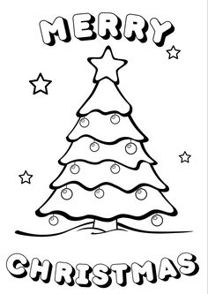 merry christmas tree with stars and snowflakes on the top in black and white