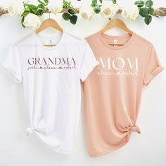 Custom Mothers day T-shirt, Personalized Grandma Shirt, Gift For Mom, T-shirt With Kids Names, Grandma Sweater,  Kids Names Sweatshirt   Sizing, Colors and Material ? These shirts are unisex fit Bella Canvas premium t-shirts. Heather colors are cotton/poly blend so they never shrink. Plain colors like black, pink or military green (not heather ones) are 100% cotton shirts. If you prefer 100% cotton like me, just go with a plain color. Red would be nice for Christmas theme. Size charts are on the White Relaxed Fit T-shirt For Family Matching, Pink Family Matching Crew Neck T-shirt, Family Matching Pink Crew Neck T-shirt, White Letter Print T-shirt As Gift, Pink Crew Neck T-shirt For Family Matching, Family Matching Relaxed Fit T-shirt, White T-shirt For Mother's Day Gift, Mother's Day Crew Neck Shirt With Text Print, Mother's Day Graphic Tee With Crew Neck