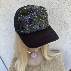 One of a kind rhinestone texture trucker hat for women. This is a very unique hat that can be worn with a casual outfit but it can be dressed up too.  it's definitely a special piece that would make a fun gift as well!  Adjustable SnapBack closure. Check out my other hats, sweatshirts, t-shirts, and more at www.sunlovestudio.com Trucker Hat Women, Womens Trucker Hat, Rhinestone Hat, Womens Hat, Unique Hats, Hat Women, Sweat Shirts, Trucker Hats, Trucker Cap