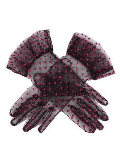 S/S 14 Sheer spot fabric glove with gathered frill cuff Monster High Draculaura Aesthetic, Monster High Accessories Aesthetic, Monster High Collection Aesthetic, Pink Gloves Aesthetic, Goth Lace Gloves