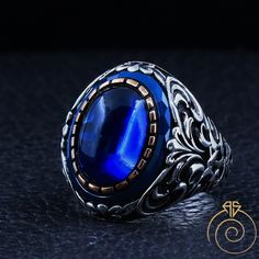 Men's sapphire quartz stone handmade ring which will give you a head turning presence. This mystic, vintage style, engraved ring has a unique design for the polished, refined, and distinguished man. Perfect for casual and formal events, it will make your friends envious as you walk into the room full of confidence and pride. Looking for a unique, one of a kind GIFT FOR HIM, groomsman gift, father's day gift, teacher day gift? Look no further. This cool blue gemstone ring is the right answer and Vintage Sapphire Ring Gift, Vintage Blue Gemstone Signet Ring, Antique Sapphire Rings For Gift, Vintage Blue Handmade Signet Ring, Vintage Handmade Blue Signet Ring, Spiritual Blue Engraved Ring, Vintage Blue Carved Jewelry, Vintage Carved Blue Jewelry, Mens Ruby Ring