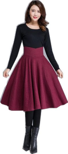 Chic A-line Winter Skirt, Retro A-line Winter Skirt, Red Knee-length Skirt For Fall, Elegant Winter Full Mini Skirt, Elegant Full Mini Skirt For Winter, Chic Winter Full Skirt, Red Long Skirt For Fall, Winter Full Skirt With Lining, Elegant A-line Mini Skirt For Winter