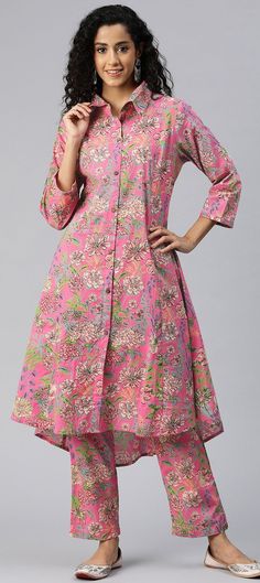 Casual, Summer Pink and Majenta color Co-ords Set in Cotton fabric with Floral, Printed work : 1910636 Pink Cotton Sets With Buttons, Spring Anarkali Set With Printed Details, Spring Block Print Long Sleeve Sets, Pink Printed Long Sleeve Kurta, Pink Straight Kurta Sets For Spring, Printed Long Sleeve Pink Kurta, Elegant Pink Printed Set, Pink Long Sleeve Printed Kurta, Summer Pink Floral Print Kurta