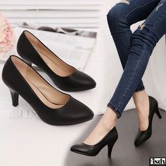 Fisdy - Black Classic High Heel Shoes with Round Toe and Sleek Heels - Ideal for Work and Formal Occasions Shoes For Work, Formal Heels, Womens Footwear, Black Patent Leather Pumps, Professional Shoes, Types Of Heels, Leather High Heels, Patent Leather Pumps, Black High Heels