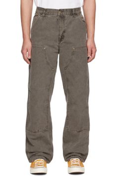 Carhartt Work In Progress: Gray Double Knee Trousers | SSENSE Cotton Jeans With Pockets, Carhartt Work In Progress, Work In Progress, Jogger Pants, Cotton Canvas, Clothing Accessories, Organic Cotton, Perfect Clothing, Trousers