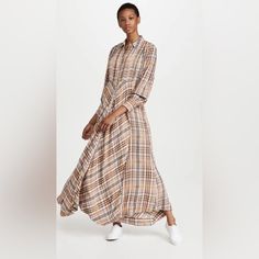 Free People Sadie Plaid Button Front Long Sleeve Maxi Dress So Perfect In Plaid, This Essential Maxi Dress Is Featured In A Classic Long Sleeve Silhouette With Exaggerated Sleeves And Button-Front Closure For Added Versatility. Pleating At Top Raw Bottom Hem Empire Waistline Size Xs Underarm To Underarm 17” Length 57” New With Tags!! Taupe Maxi Dress, Bohemian Scarves, Free People Maxi, Exaggerated Sleeves, Free People Maxi Dress, Sleeve Maxi Dress, Ruffled Maxi Dress, Long Sleeve Bodycon, Long Sleeve Maxi