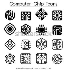 computer chip icons in black and white