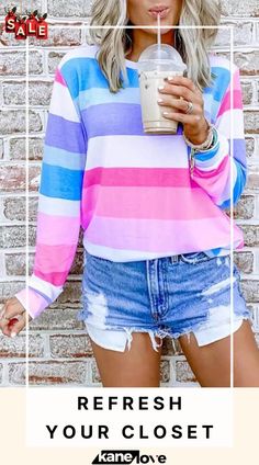 Rainbow Stripe O Neck Long Sleeve T Shirt Color Pick, Rainbow Stripes, Elevate Your Style, Ladies Tops Fashion, Long Sleeve T Shirt, Your Style, Short Sleeves Tops, Short Sleeve Tee, Long Sleeve Tshirt