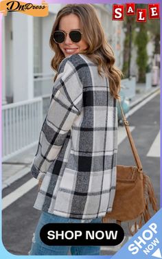 Autumn Casual Gray Plaid Long Sleeve Loose Shirt Gray Long Sleeve Shirt For Fall, Gray Casual Blouse For Winter, Casual Gray Blouse For Winter, Casual Gray Winter Blouse, Gray Collared Top For Fall, Casual Gray Blouse For Fall, Gray Long Sleeve Blouse For Winter, Casual Plaid Cardigan For Work, Gray Long Sleeve Blouse For Fall