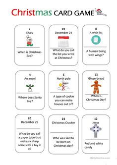 christmas card game for kids to play with the santa clause and other holiday activities, which include