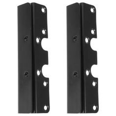 pair of black steel door hinges on white background