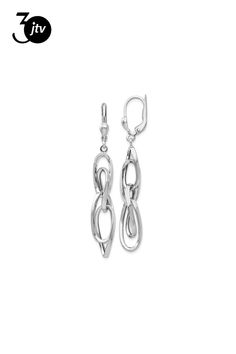 Rhodium over 14k white gold polished oval dangle earrings. Measure approximately 2"L x 1/4"W and have leverback closure. Gold Polish, Dangle Earrings, White Gold, Gold, White