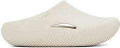 Rubber slip-on loafers in off-white. · Logo-embossed outer side and heel · Vent at sides · LiteRide™ molded foam rubber footbed · Treaded rubber sole Supplier color: Stucco Beige Slides With Textured Sole And Round Toe, Beige Slip-on Clogs With Rubber Sole, Beige Textured Slip-on Slides, White Textured Sole Slip-on Slides, White Clogs With Textured Footbed For Spring, Beige Slip-on Slides With Arch Support, White Spring Clogs With Textured Footbed, Modern Beige Slides With Round Toe, Casual Cream Clogs With Cushioned Footbed